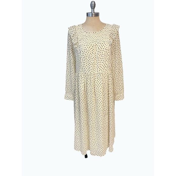 Madewell Smocked Ruffle-Shoulder Midi Dress Inkbrush Dots Small - Picture 4 of 9